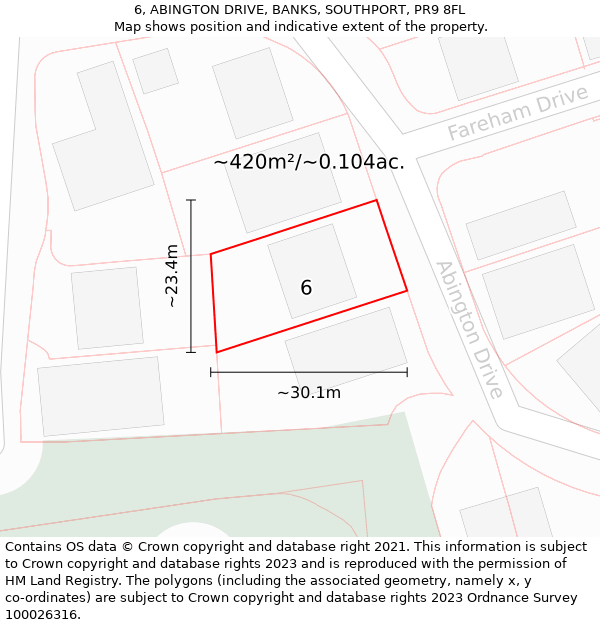 6, ABINGTON DRIVE, BANKS, SOUTHPORT, PR9 8FL: Plot and title map