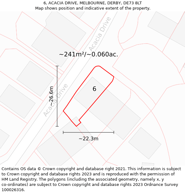 6, ACACIA DRIVE, MELBOURNE, DERBY, DE73 8LT: Plot and title map