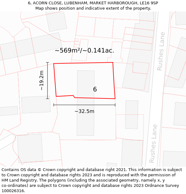 6, ACORN CLOSE, LUBENHAM, MARKET HARBOROUGH, LE16 9SP: Plot and title map