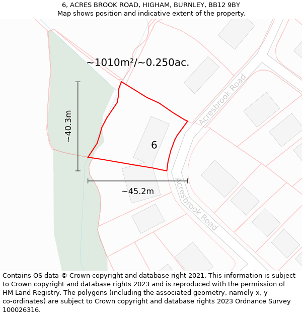 6, ACRES BROOK ROAD, HIGHAM, BURNLEY, BB12 9BY: Plot and title map