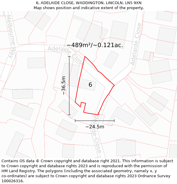 6, ADELAIDE CLOSE, WADDINGTON, LINCOLN, LN5 9XN: Plot and title map