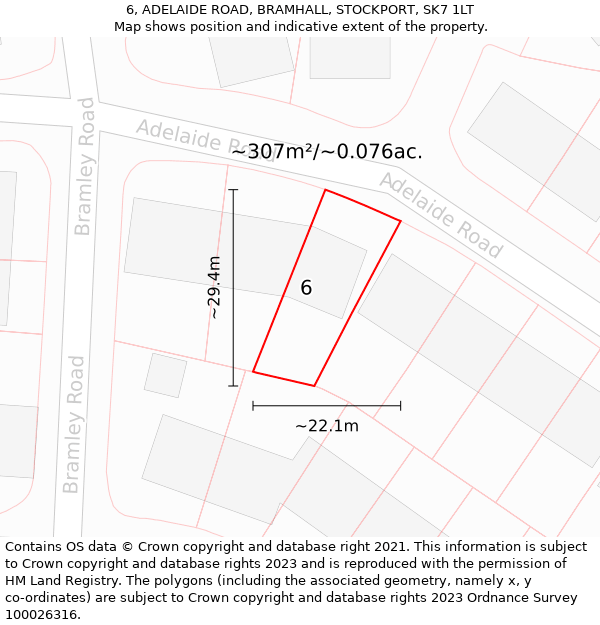 6, ADELAIDE ROAD, BRAMHALL, STOCKPORT, SK7 1LT: Plot and title map