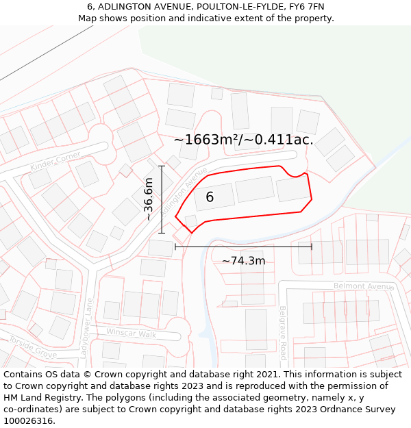 6, ADLINGTON AVENUE, POULTON-LE-FYLDE, FY6 7FN: Plot and title map