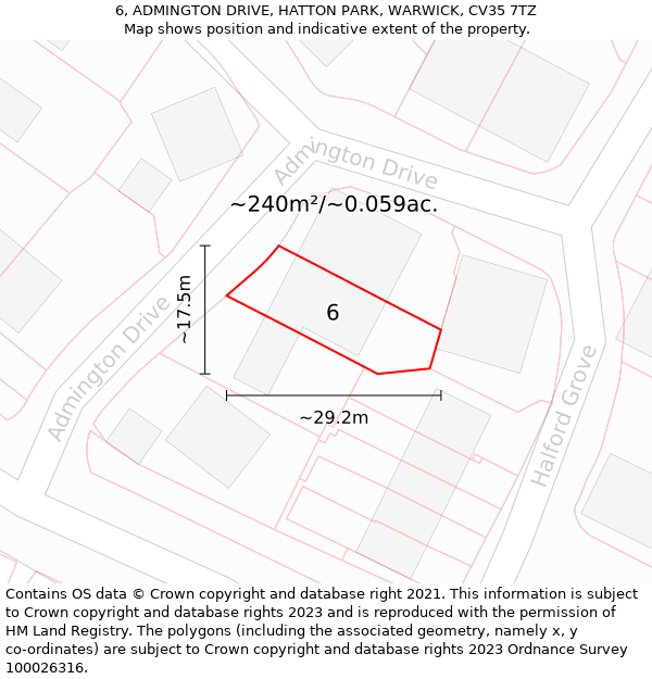 6, ADMINGTON DRIVE, HATTON PARK, WARWICK, CV35 7TZ: Plot and title map