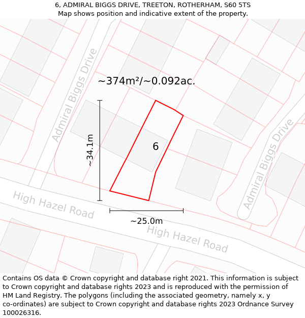 6, ADMIRAL BIGGS DRIVE, TREETON, ROTHERHAM, S60 5TS: Plot and title map