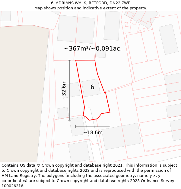 6, ADRIANS WALK, RETFORD, DN22 7WB: Plot and title map