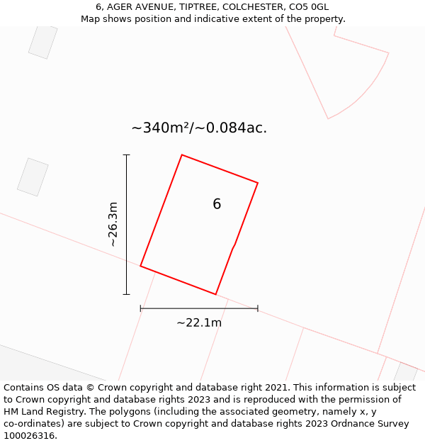 6, AGER AVENUE, TIPTREE, COLCHESTER, CO5 0GL: Plot and title map