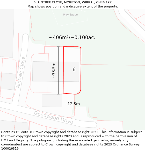 6, AINTREE CLOSE, MORETON, WIRRAL, CH46 1PZ: Plot and title map