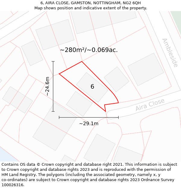 6, AIRA CLOSE, GAMSTON, NOTTINGHAM, NG2 6QH: Plot and title map