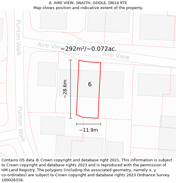 6, AIRE VIEW, SNAITH, GOOLE, DN14 9TE: Plot and title map