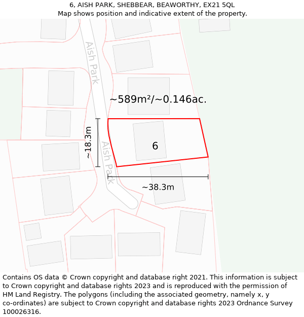 6, AISH PARK, SHEBBEAR, BEAWORTHY, EX21 5QL: Plot and title map