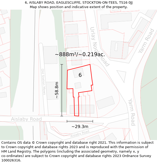 6, AISLABY ROAD, EAGLESCLIFFE, STOCKTON-ON-TEES, TS16 0JJ: Plot and title map