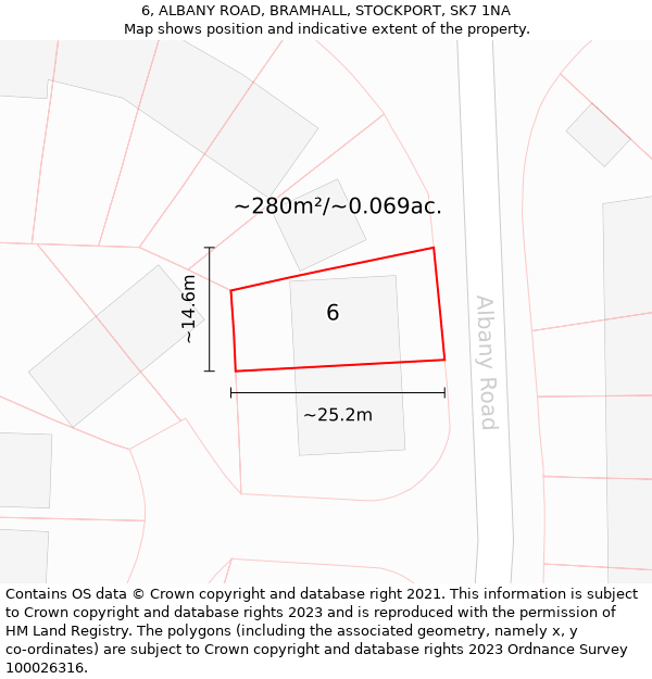 6, ALBANY ROAD, BRAMHALL, STOCKPORT, SK7 1NA: Plot and title map