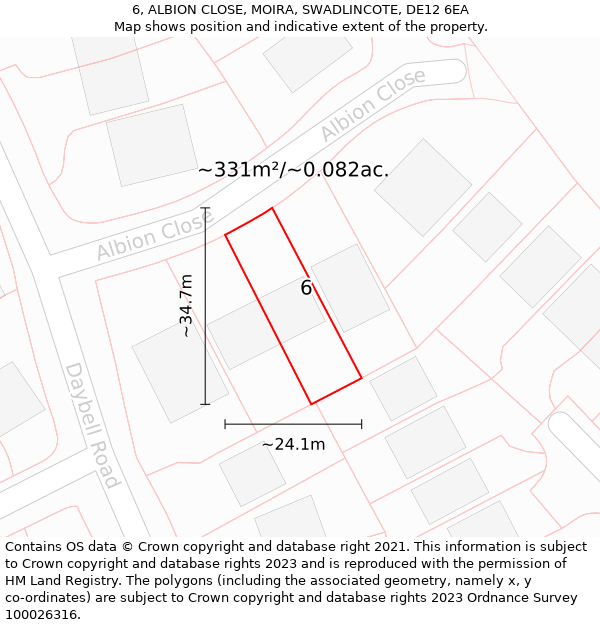 6, ALBION CLOSE, MOIRA, SWADLINCOTE, DE12 6EA: Plot and title map