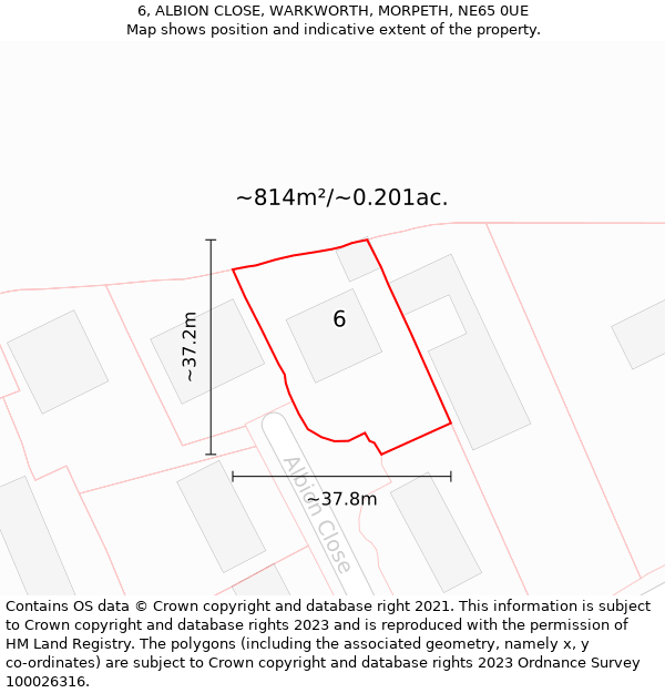 6, ALBION CLOSE, WARKWORTH, MORPETH, NE65 0UE: Plot and title map