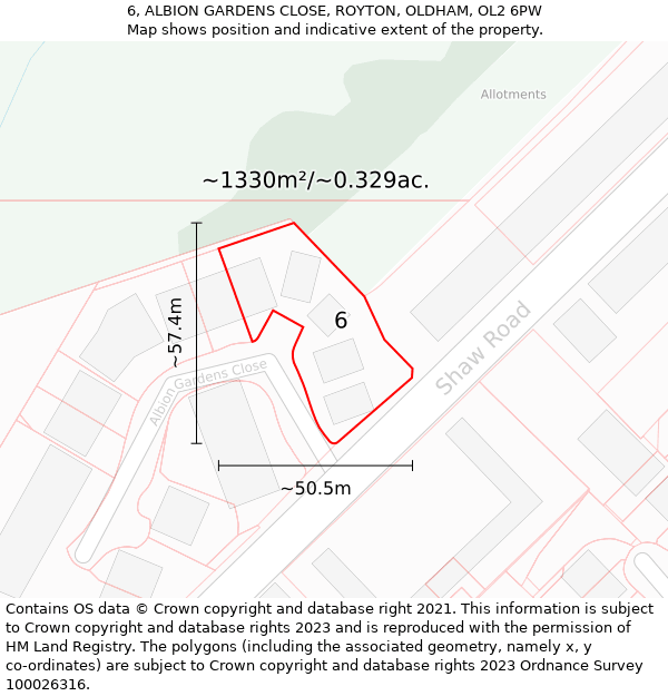 6, ALBION GARDENS CLOSE, ROYTON, OLDHAM, OL2 6PW: Plot and title map