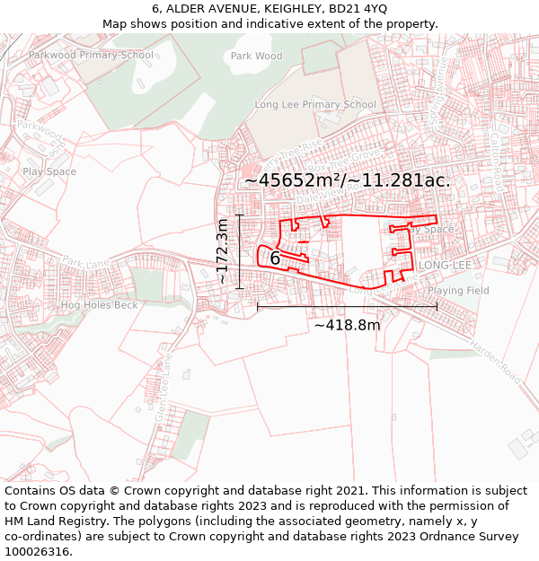 6, ALDER AVENUE, KEIGHLEY, BD21 4YQ: Plot and title map