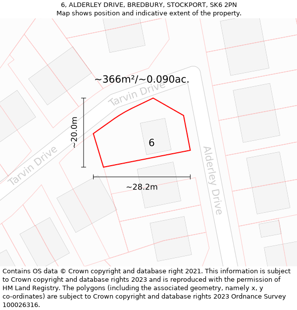 6, ALDERLEY DRIVE, BREDBURY, STOCKPORT, SK6 2PN: Plot and title map