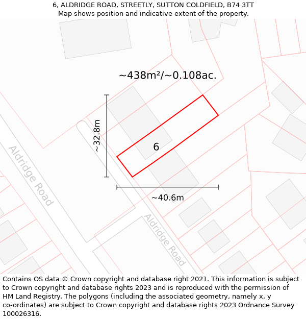 6, ALDRIDGE ROAD, STREETLY, SUTTON COLDFIELD, B74 3TT: Plot and title map