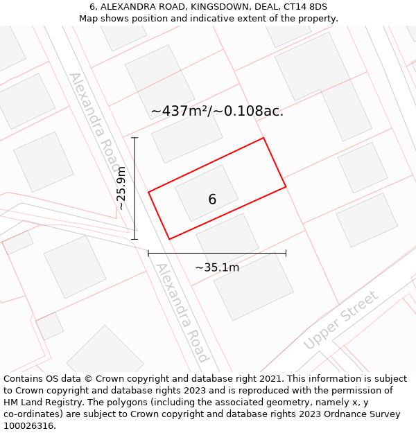 6, ALEXANDRA ROAD, KINGSDOWN, DEAL, CT14 8DS: Plot and title map