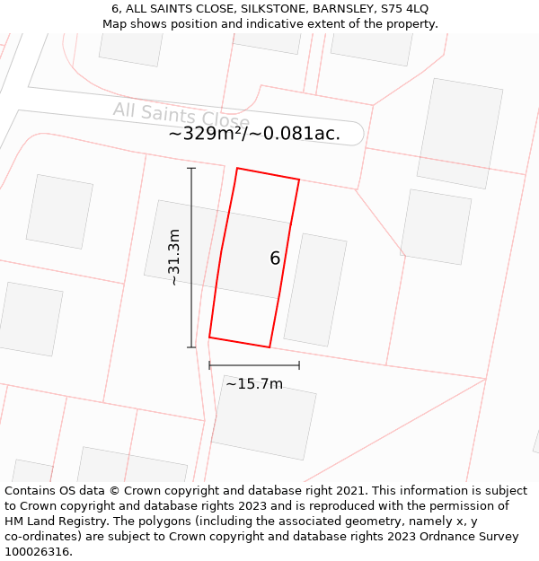 6, ALL SAINTS CLOSE, SILKSTONE, BARNSLEY, S75 4LQ: Plot and title map