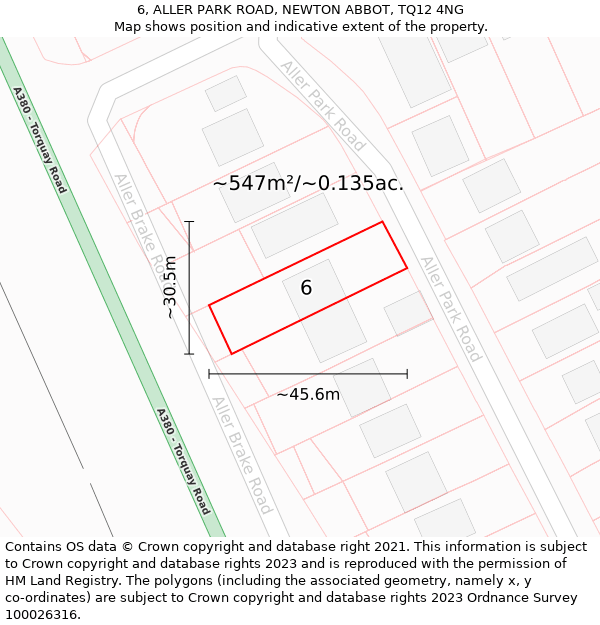 6, ALLER PARK ROAD, NEWTON ABBOT, TQ12 4NG: Plot and title map