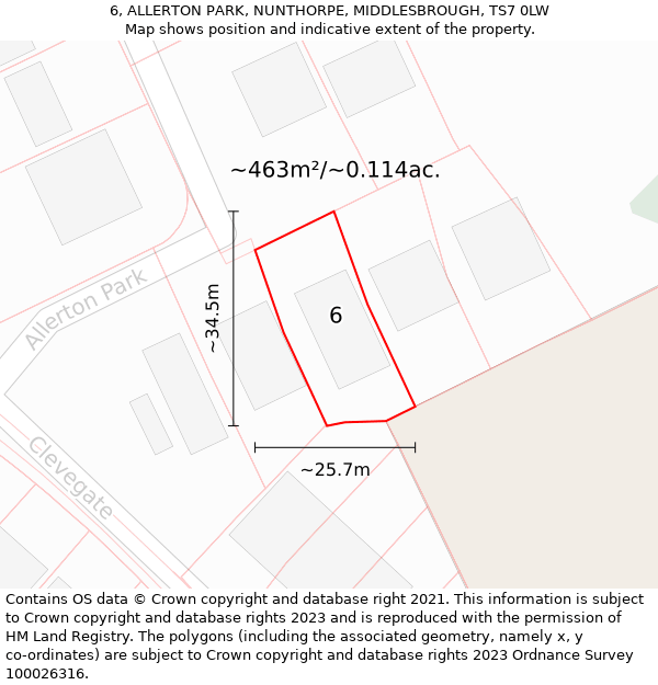 6, ALLERTON PARK, NUNTHORPE, MIDDLESBROUGH, TS7 0LW: Plot and title map