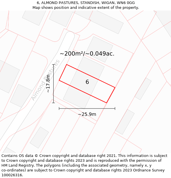 6, ALMOND PASTURES, STANDISH, WIGAN, WN6 0GG: Plot and title map