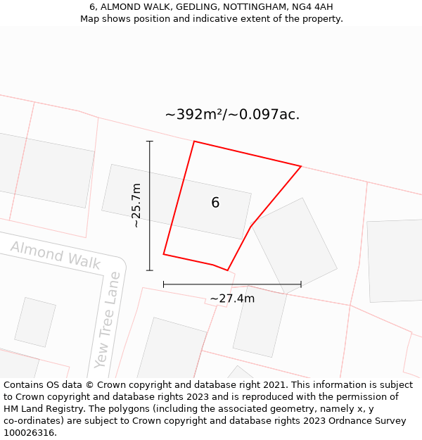 6, ALMOND WALK, GEDLING, NOTTINGHAM, NG4 4AH: Plot and title map