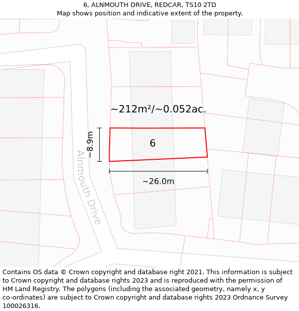 6, ALNMOUTH DRIVE, REDCAR, TS10 2TD: Plot and title map