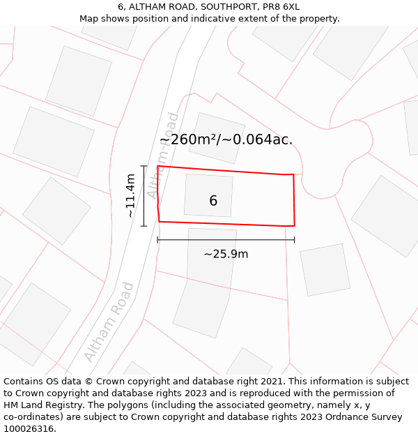 6, ALTHAM ROAD, SOUTHPORT, PR8 6XL: Plot and title map