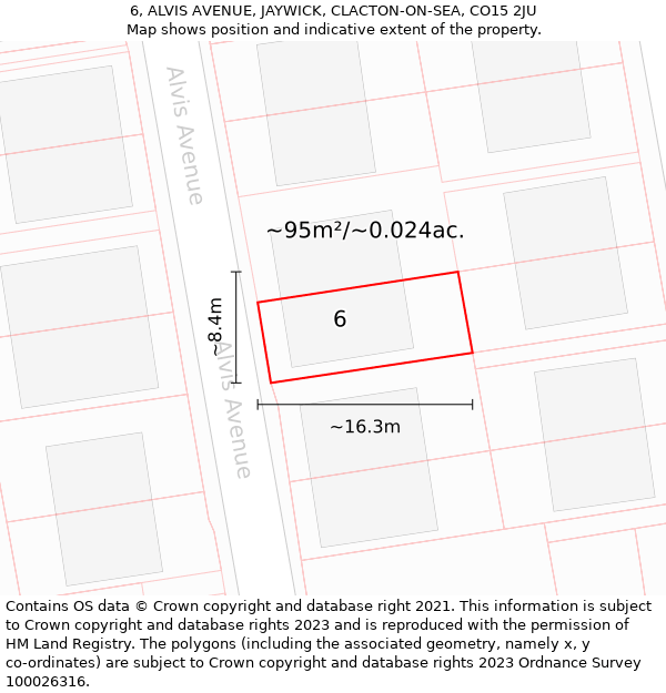 6, ALVIS AVENUE, JAYWICK, CLACTON-ON-SEA, CO15 2JU: Plot and title map