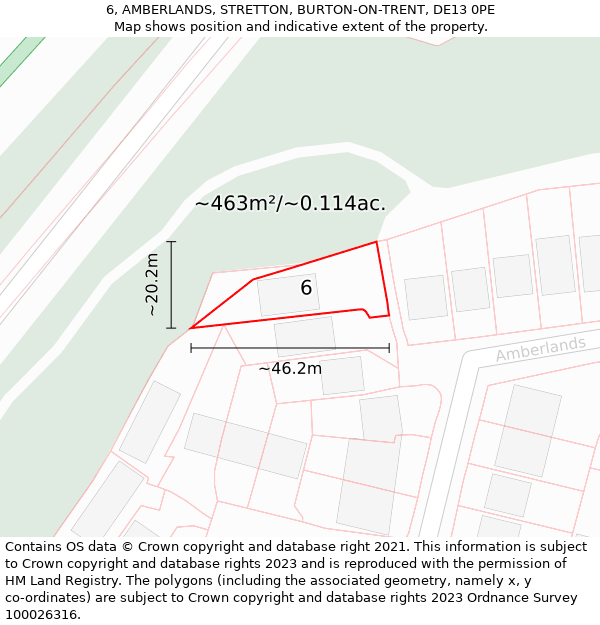 6, AMBERLANDS, STRETTON, BURTON-ON-TRENT, DE13 0PE: Plot and title map