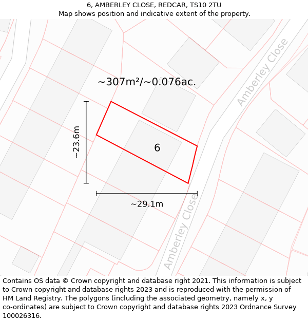 6, AMBERLEY CLOSE, REDCAR, TS10 2TU: Plot and title map