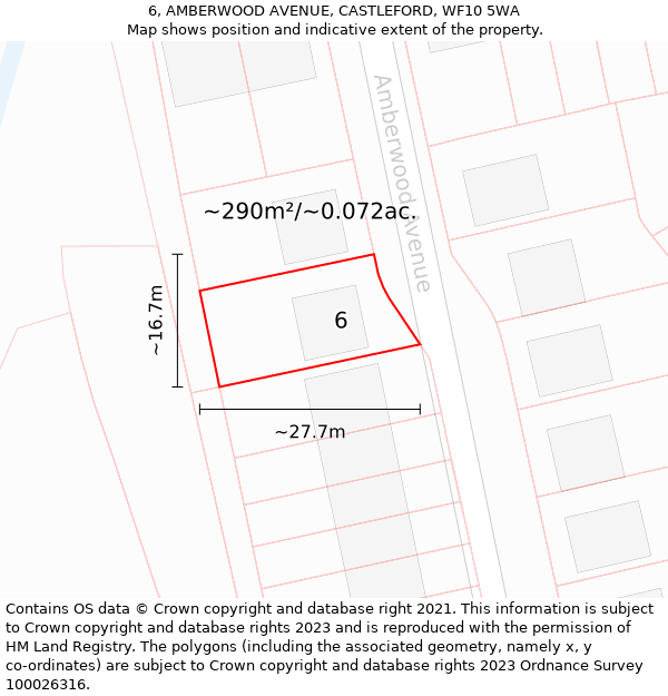 6, AMBERWOOD AVENUE, CASTLEFORD, WF10 5WA: Plot and title map