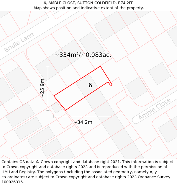 6, AMBLE CLOSE, SUTTON COLDFIELD, B74 2FP: Plot and title map