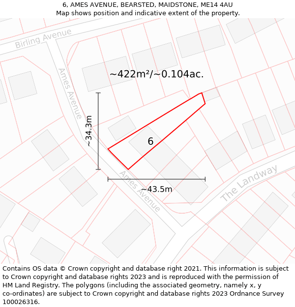 6, AMES AVENUE, BEARSTED, MAIDSTONE, ME14 4AU: Plot and title map