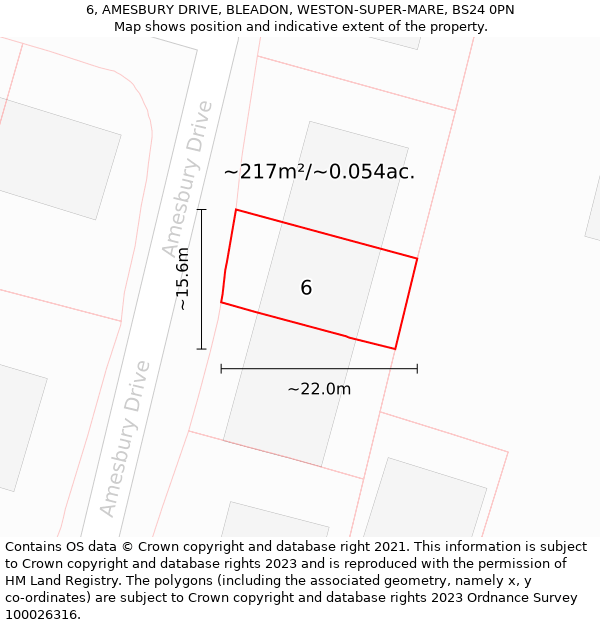 6, AMESBURY DRIVE, BLEADON, WESTON-SUPER-MARE, BS24 0PN: Plot and title map