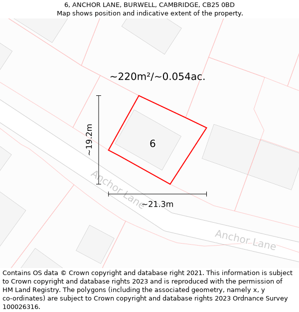 6, ANCHOR LANE, BURWELL, CAMBRIDGE, CB25 0BD: Plot and title map