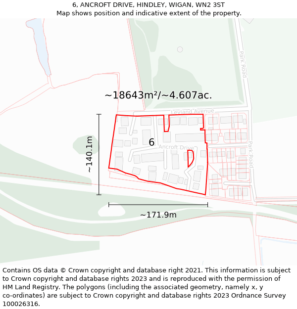 6, ANCROFT DRIVE, HINDLEY, WIGAN, WN2 3ST: Plot and title map