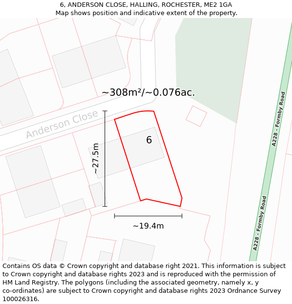 6, ANDERSON CLOSE, HALLING, ROCHESTER, ME2 1GA: Plot and title map