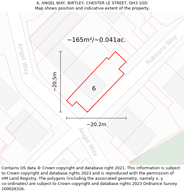 6, ANGEL WAY, BIRTLEY, CHESTER LE STREET, DH3 1GD: Plot and title map