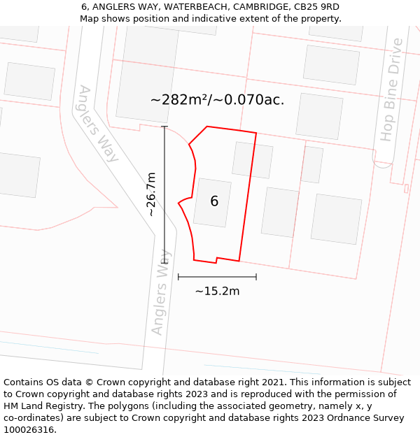 6, ANGLERS WAY, WATERBEACH, CAMBRIDGE, CB25 9RD: Plot and title map