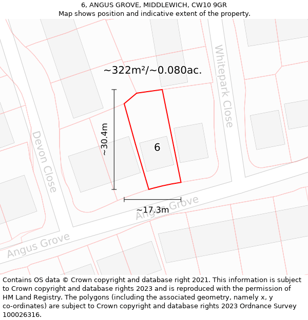 6, ANGUS GROVE, MIDDLEWICH, CW10 9GR: Plot and title map