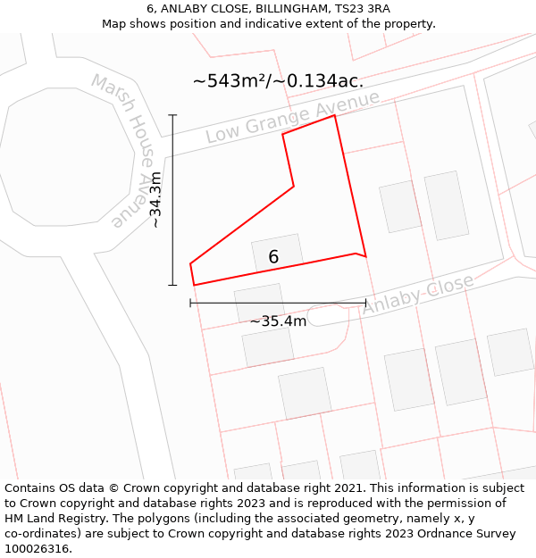 6, ANLABY CLOSE, BILLINGHAM, TS23 3RA: Plot and title map