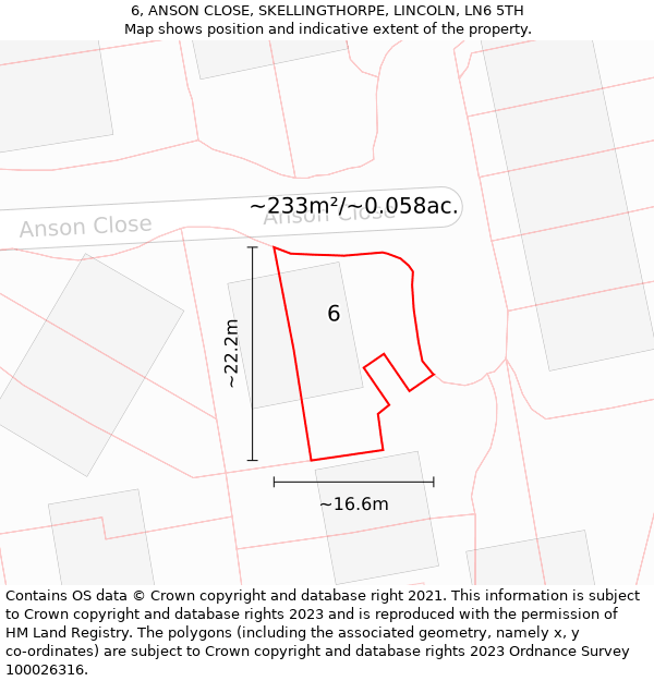 6, ANSON CLOSE, SKELLINGTHORPE, LINCOLN, LN6 5TH: Plot and title map