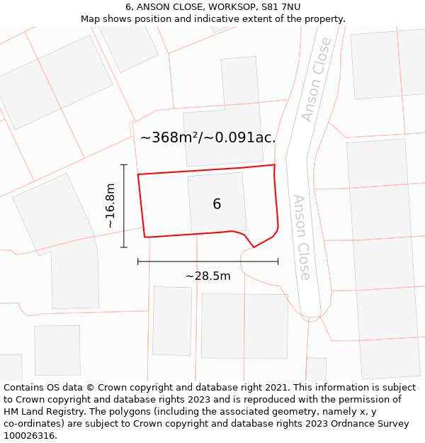 6, ANSON CLOSE, WORKSOP, S81 7NU: Plot and title map