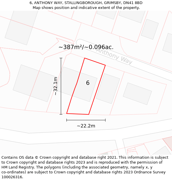 6, ANTHONY WAY, STALLINGBOROUGH, GRIMSBY, DN41 8BD: Plot and title map