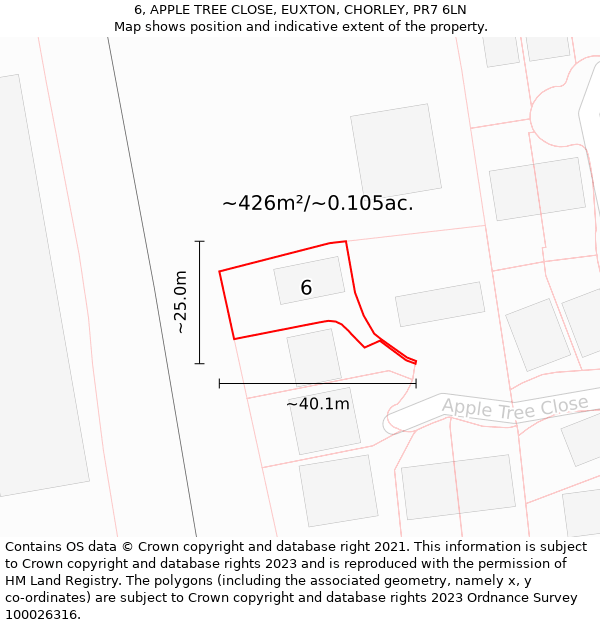 6, APPLE TREE CLOSE, EUXTON, CHORLEY, PR7 6LN: Plot and title map