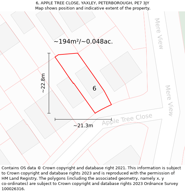 6, APPLE TREE CLOSE, YAXLEY, PETERBOROUGH, PE7 3JY: Plot and title map